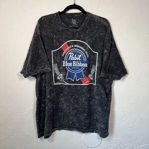Pabst Blue Ribbon Grunge Acid Wash Black Tee Mens 2X Streetwear Punk Oversized